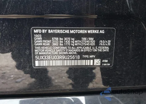 2024 BMW X5 M60I from USA, damaged, VIN 5UX33EU03R9U25618